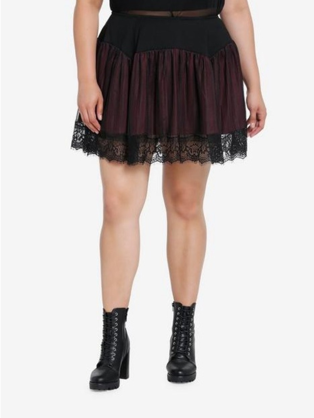 Thorn & Fable Hot Topic Burgundy & Black Lace Mesh Skirt Plus Size 2X Gothic